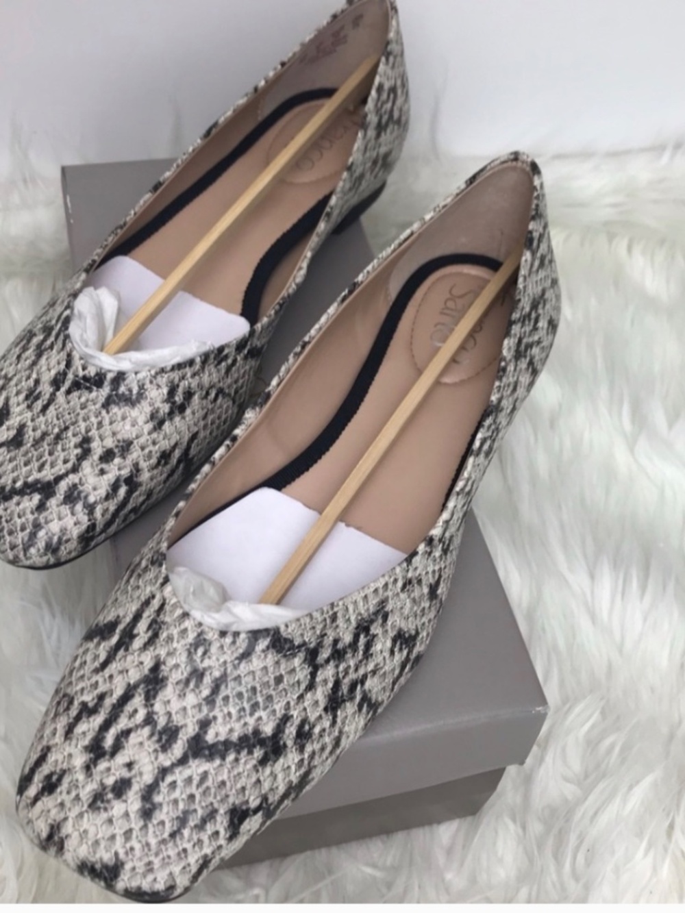 Franco Sarto flats, black and white faux snakeskin, size 7.5, very good conditio